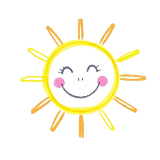 Child's crayon drawing of a smiling sun