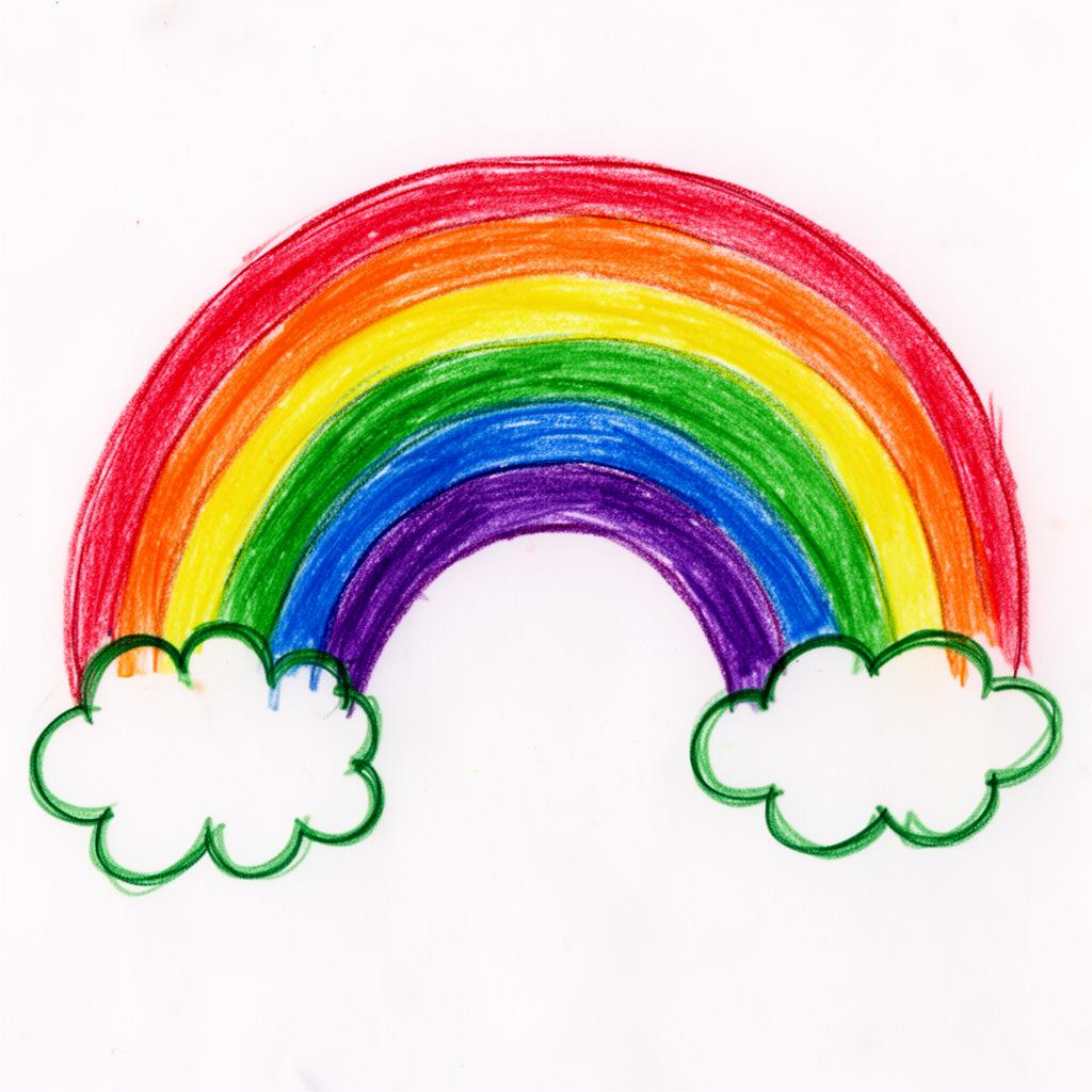 Child's crayon drawing of a rainbow