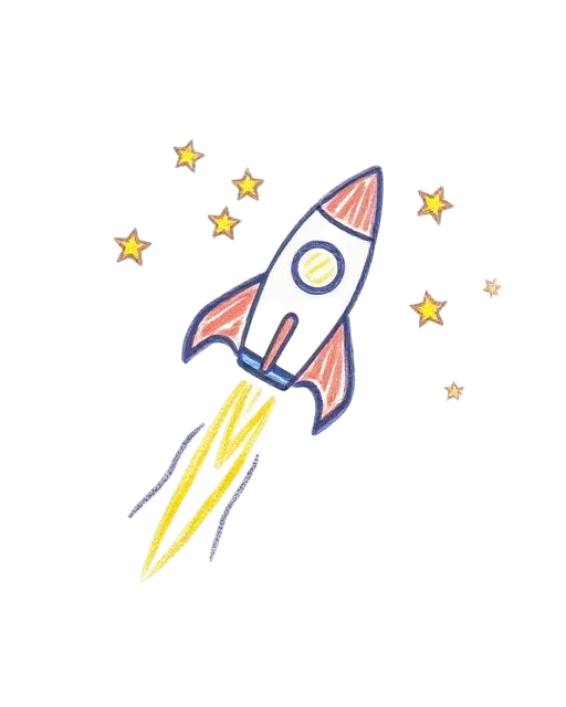 Child's crayon drawing of a rocket ship